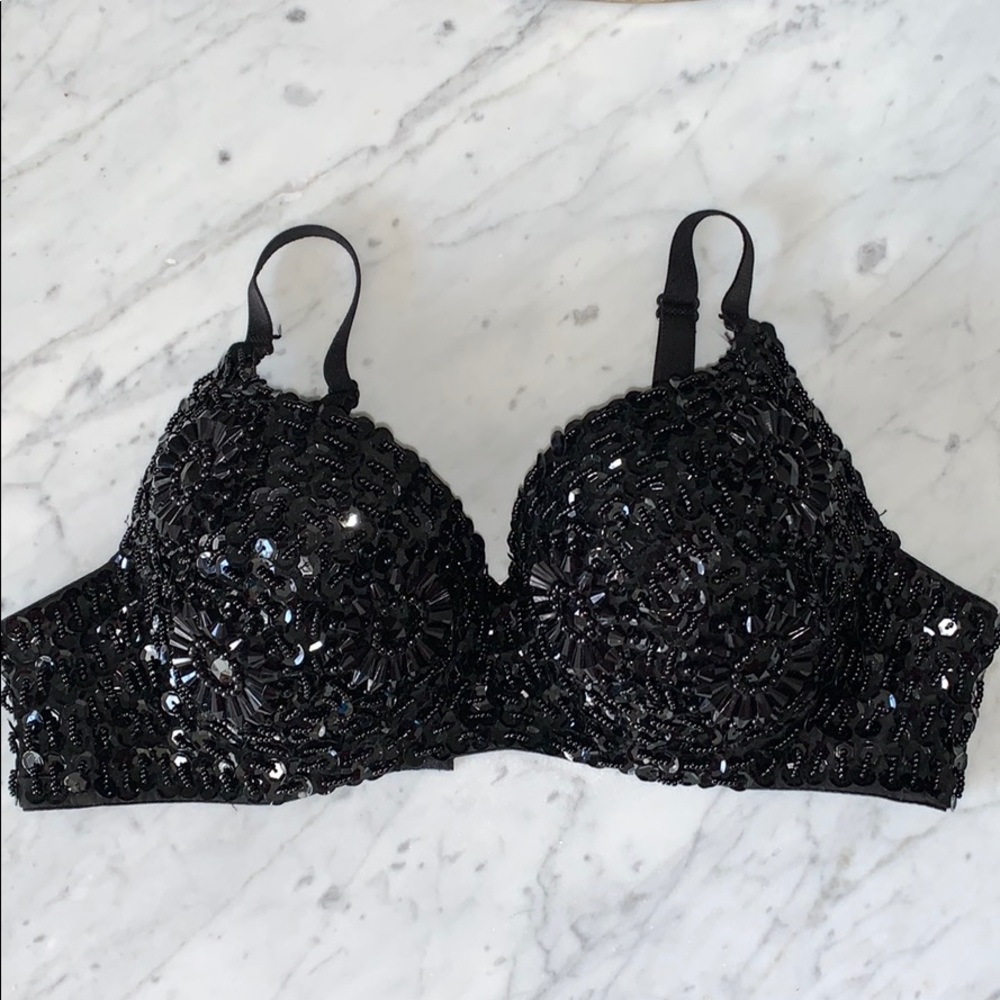 Meishulanna   Black beaded bra.